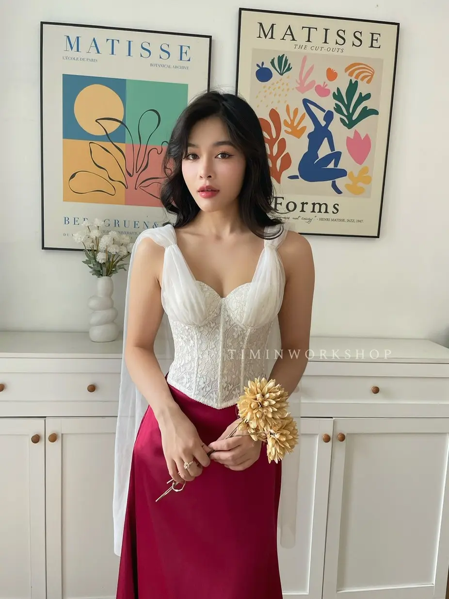 TM73 Áo Ngực Corset Ren Thêu Cao Cấp  Tôn Dáng Mút Cố Định Xếp Ly 5 xương Eo Tôn Dáng Thiết Kế TIMIN WORKSHOP