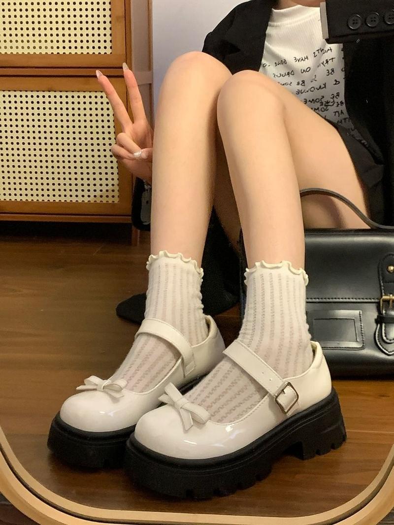 Product Introduction of [ ​ lolita shoes]Platform Mary Jane Shoes for Women British Style 2024 New Spring Autumn Japanese Style Bowknot Lolita Single Shoes[Lolita shoes] 6