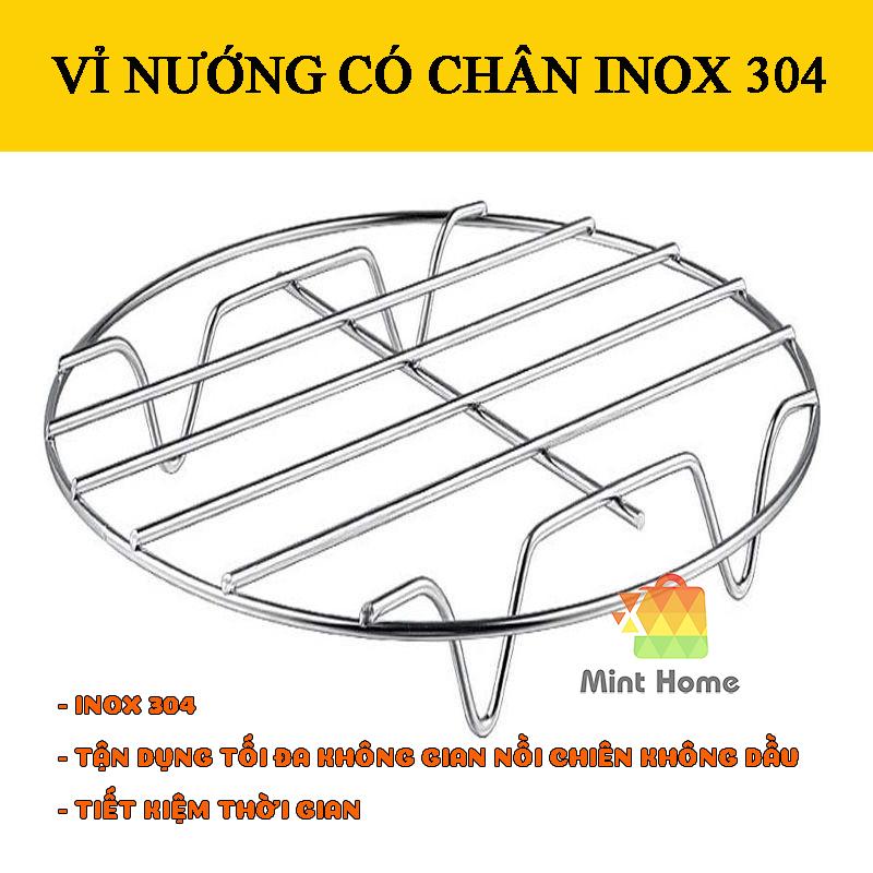 Vỉ nướng inox 304 loại tròn có chân - hàng tách lẻ từ bộ phụ kiện nồi chiên không dầu 0