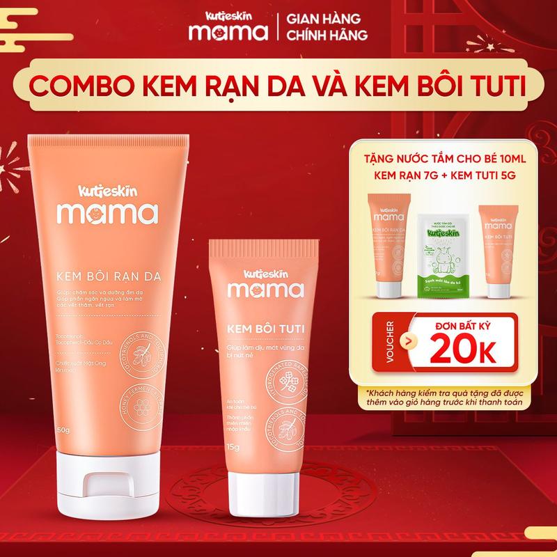  Combo Kem Rạn Và Kem Nứt Đầu Ti Kutieskin Mama Hỗ Trợ Mờ Rạn Da  Giúp Dưỡng Ẩm và Hỗ Trợ Giảm Tình Trạng Nứt Đầu Ti 