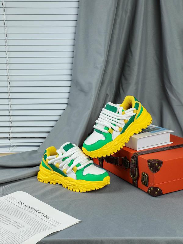 Fashionable Colorblock Lace Up Low Top Sneakers, Casual Breathable Comfortable Sports Running Shoes, All-match Basic Shoes for Daily Wear 2