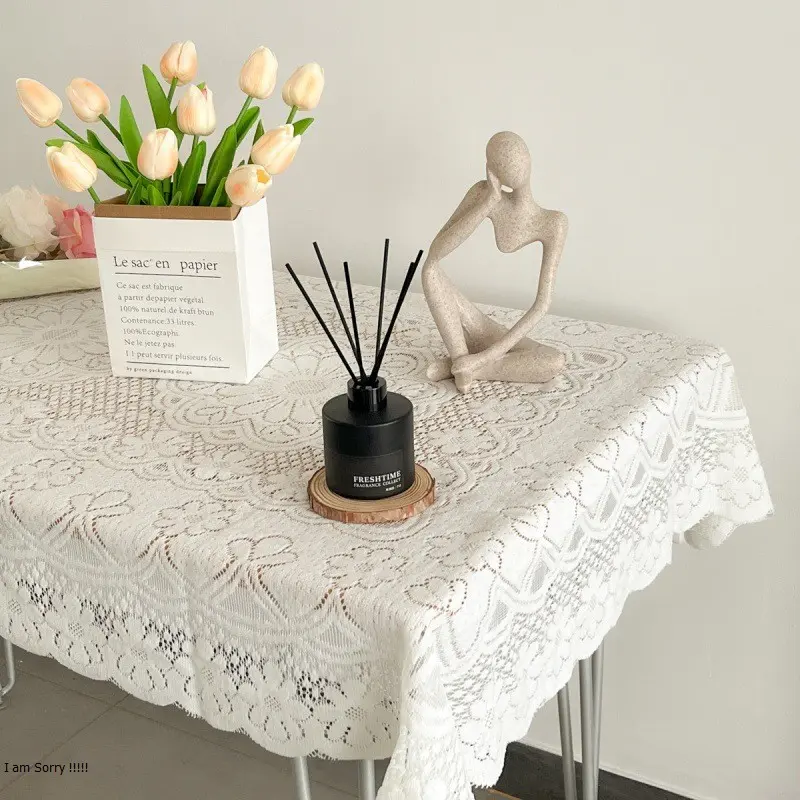Khăn trải bàn màu trắng phối ren, dùng cho bàn tròn, bàn vuông, decor vintage , trang trí nhà 1