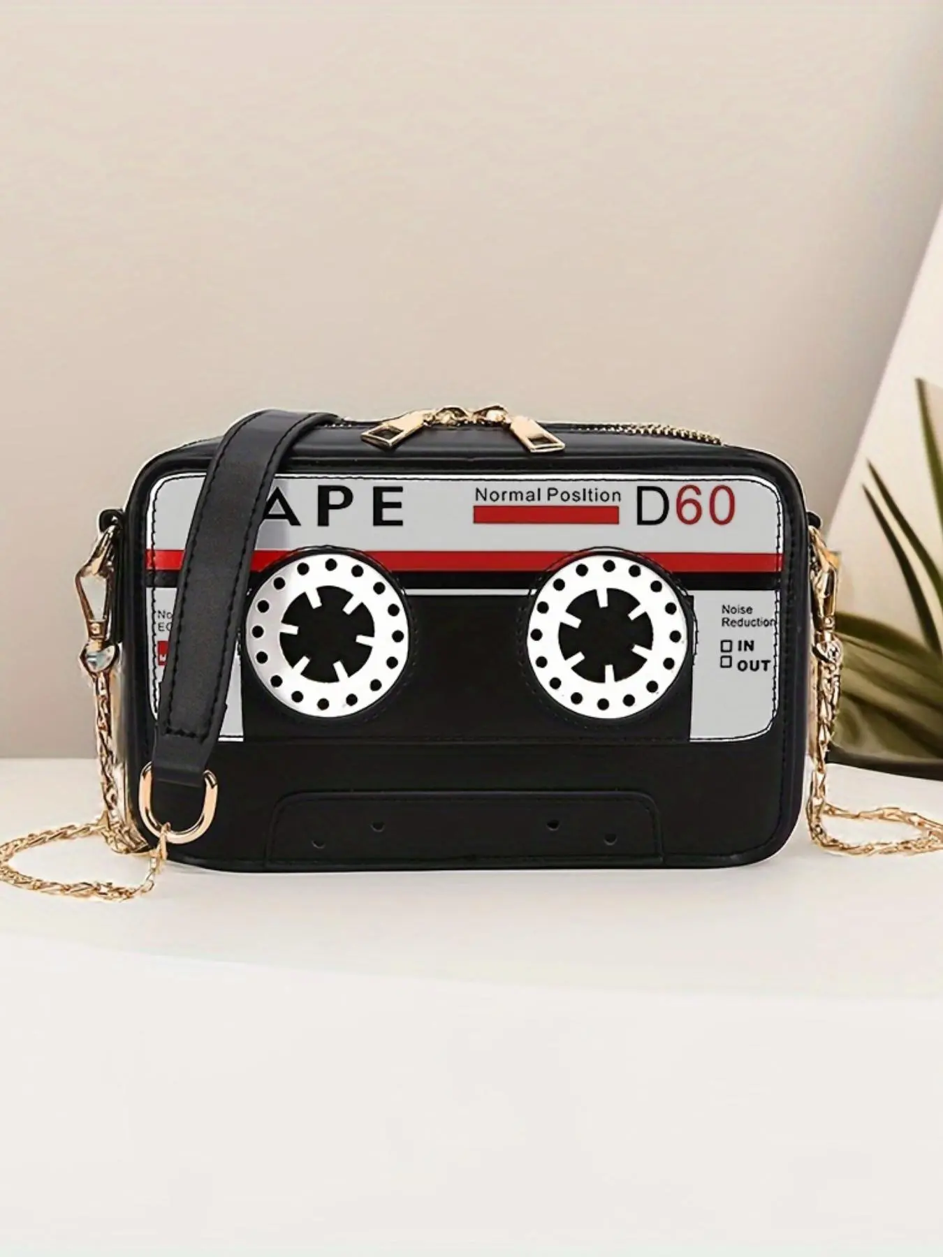 Punk Style Cassette Tape Pattern Crossbody Bag, Fashionable Pu Leather Zipper Shoulder Bag for Women, Casual Trendy Versatile High-quality Daily Commuting Bag