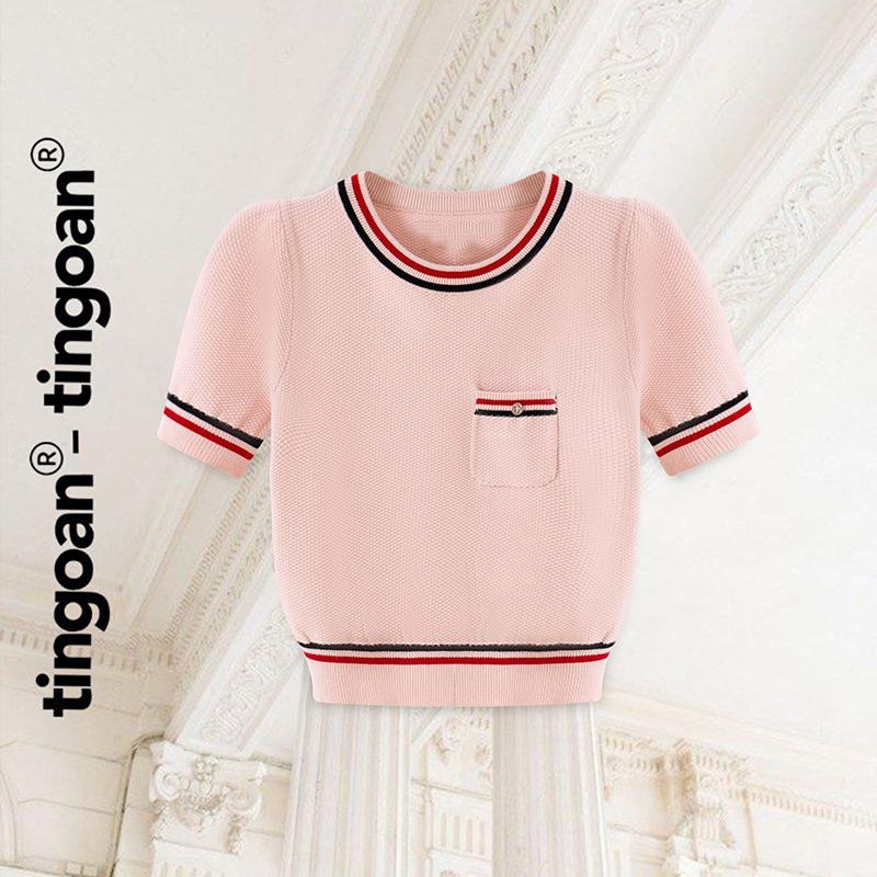 TINGOAN - Áo len nm xù cổ tròn túi zúm dáng lửng fg có 2 line viền áo hồng nhạt MIMI TOP/PK PHIÊN BẢN MỚI T6/2024