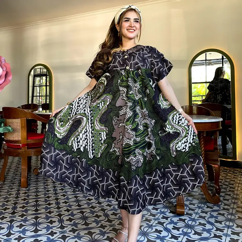 DASTER PAYUNG JUMBO MOTIF WAYANG TERBARU KANCING DEPAN Busui remaja Ibu Menyusui Bumil Lengan Hamil Rayon daster  bunga 7