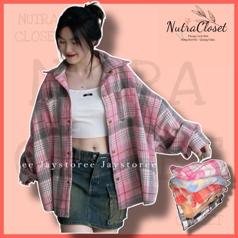 Áo khoác dáng sơmi caro cài nút chất flannel dạ mềm mại nhiều màu unisex nam nữ