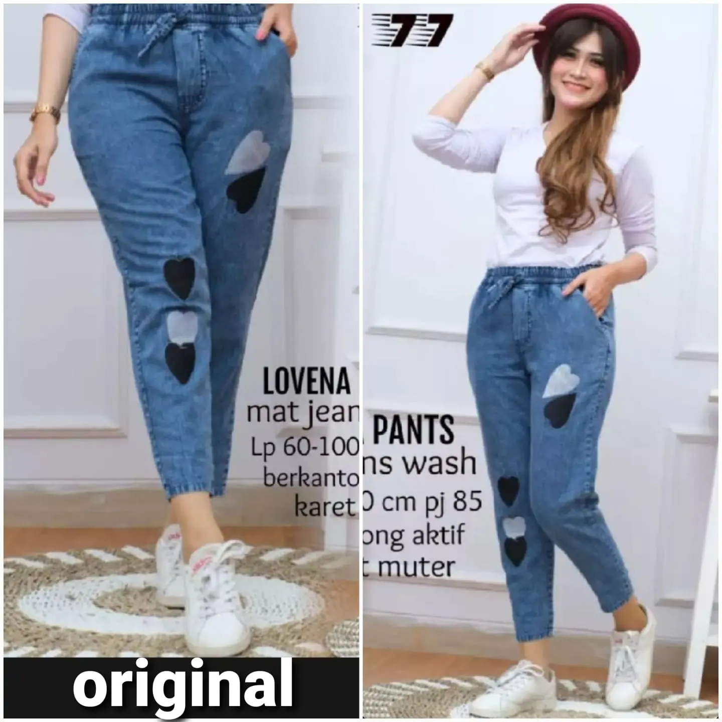 SELLA LOVE JEANS CELANA BEGGY WANITA Bordir Kantong Karet Soft