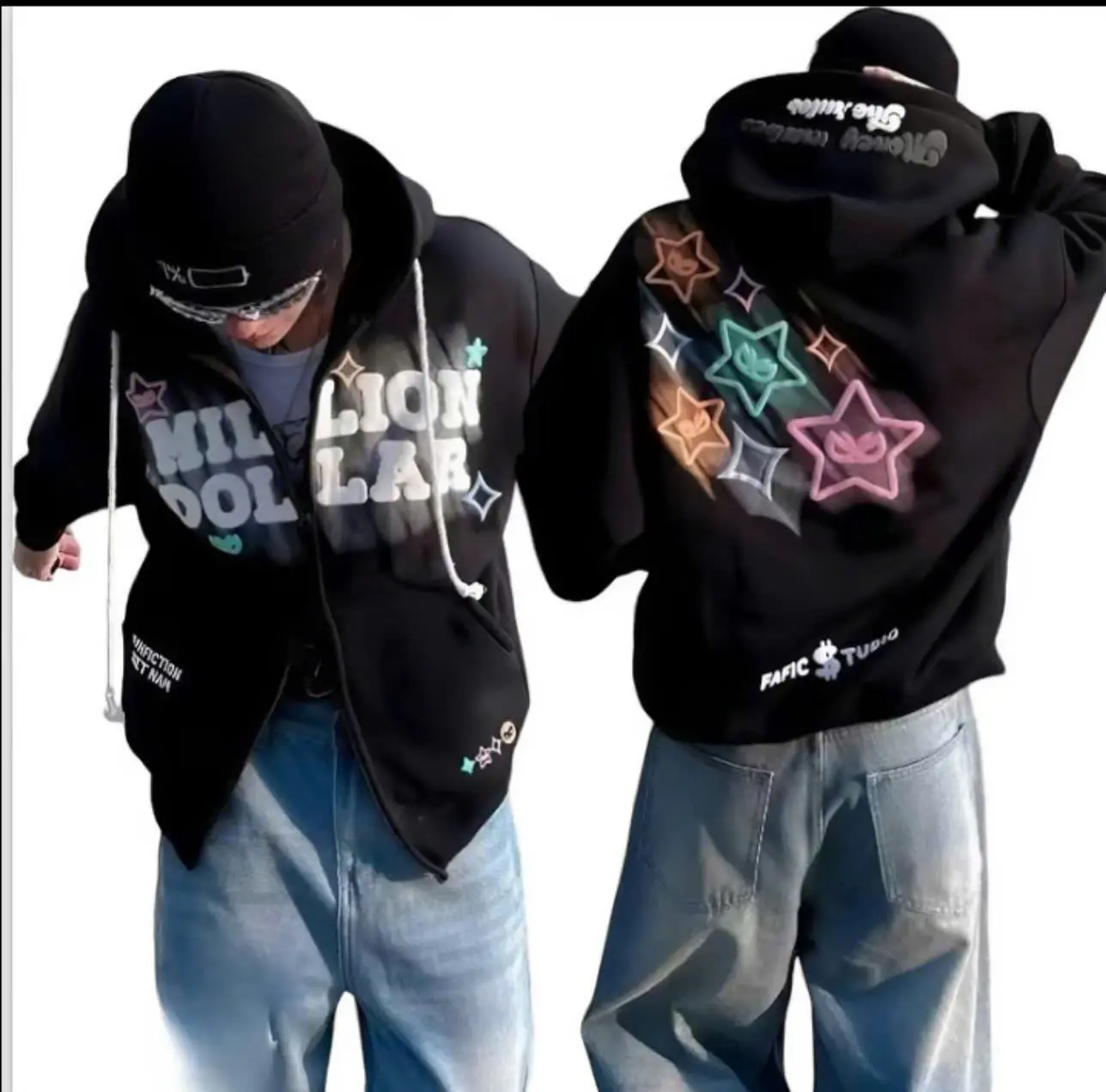 Áo Khoác Hoodie Dây Kéo FaFic NGÔI SAO Unisex Nam Nữ Chất Nỉ Bông Cotton Dày Dặn