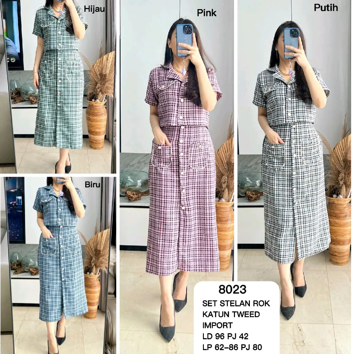 MV SHOP SET STELAN ROK KATUN TWEED 8023 IMPORT Wanita Setelan Pendek Atasan