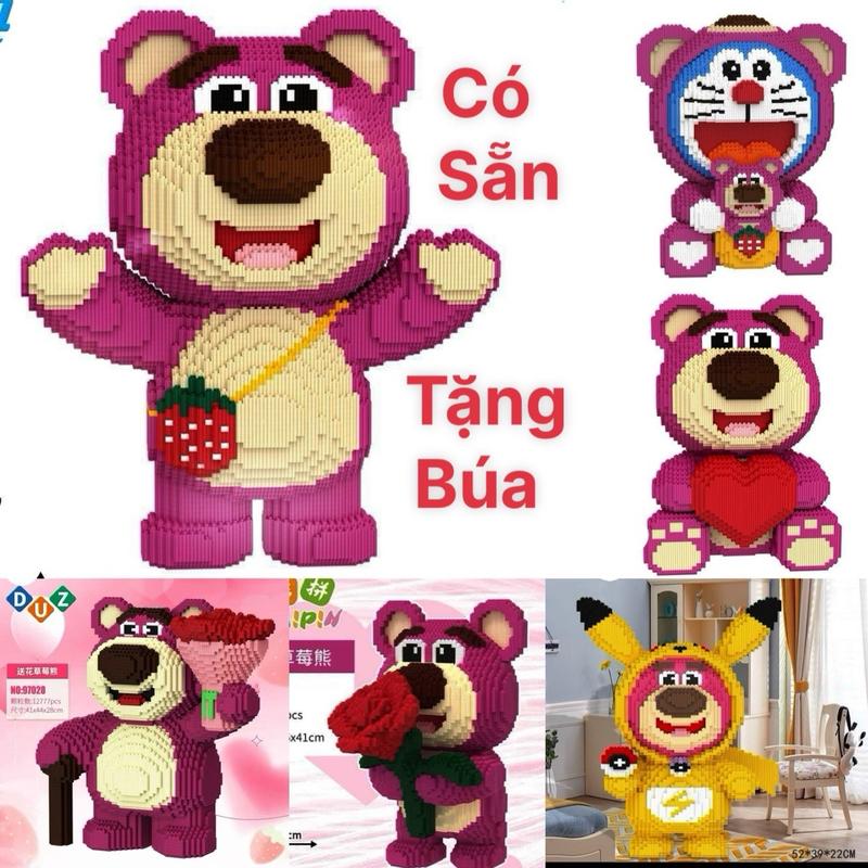 Xếp hình lắp ráp mô hình cỡ lớn gấu dâu  gấu trúc đội táo 40cm 33cm 34cm-50cm 43cm  nano 3D (HÀNG ĐẸP) TẶNG KÈM BÚA