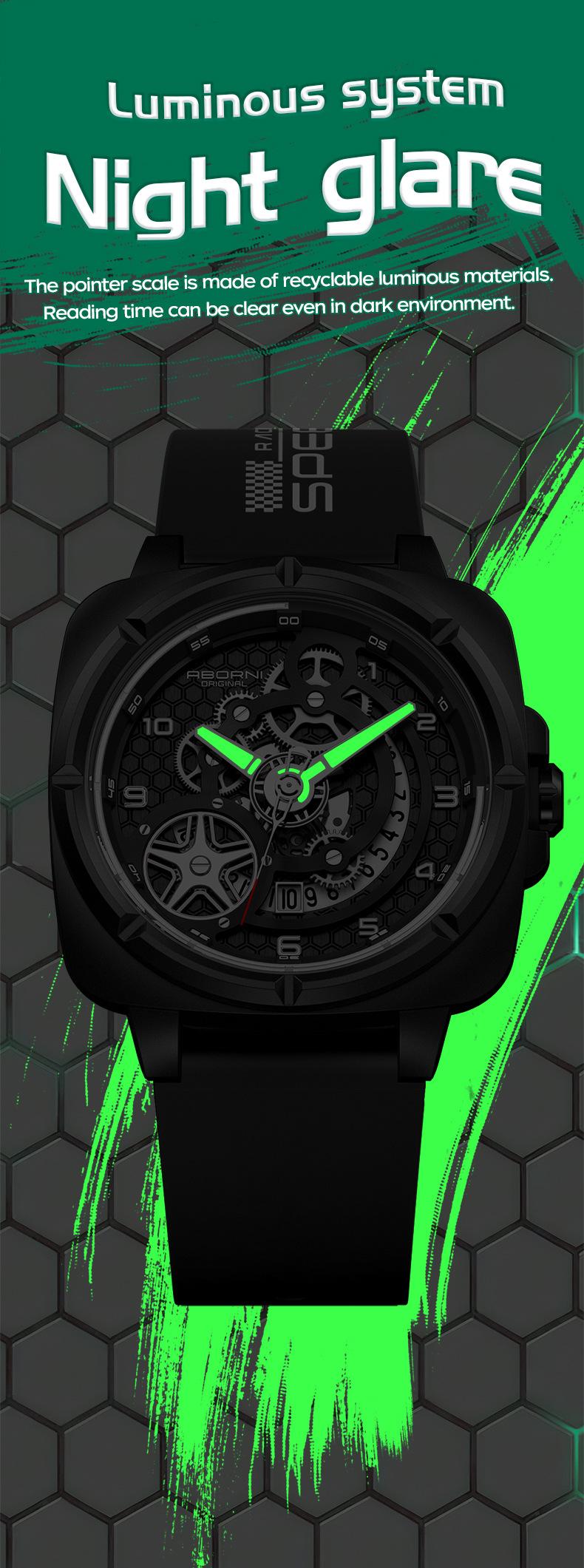 Product Introduction of Square Watch Men's Mechanical Style Sports Fashion Watch National Style Luminous Waterproof Silicone Band Quartz Watch 8