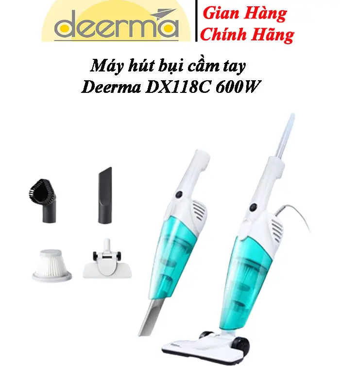 Máy hút bụi cầm tay làm sạch Deerma DX118C 600W lực hút 15Kpa 3 đầu hút tiện lợi bản quốc tế - Chính hãng