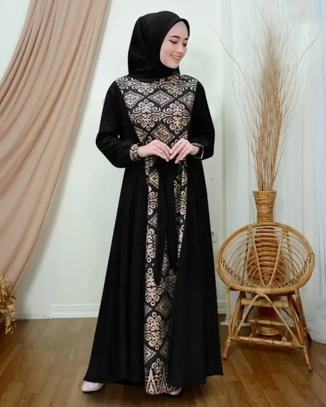 SC Maxi Irwansyah Busana Muslim Wanita Kombinasi Batik 9w M L XL XXL gamis dress Kain Navy Panjang Cantik 7