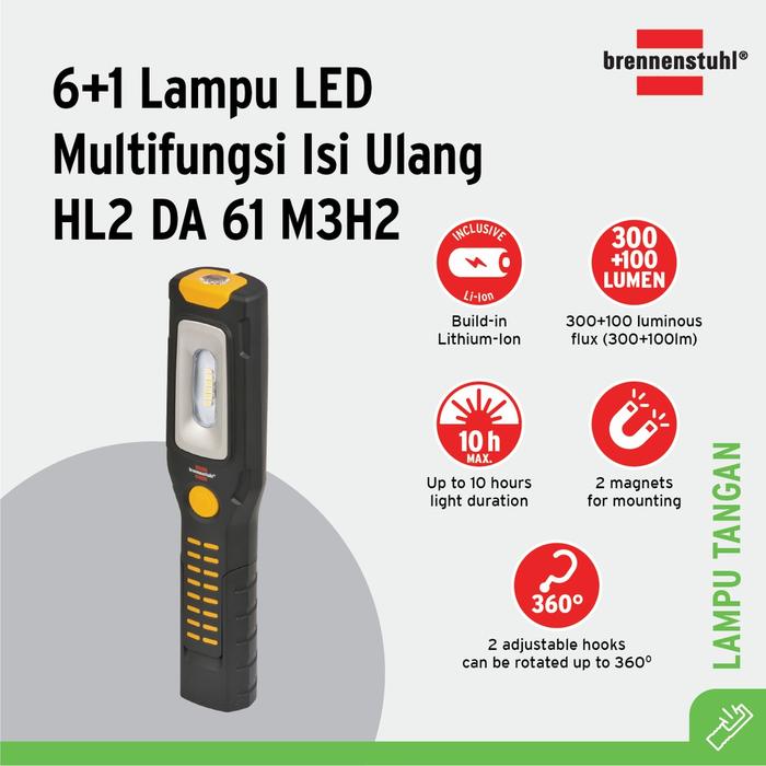 Gambar Brennenstuhl Senter Tangan 6+1 LED Rechargeable Multifungsi HL2 DA 61 M3H2 dengan Kait Gantungan dan Magnet dari Brennenstuhl Indonesia Kota Administrasi Jakarta Utara Tokopedia