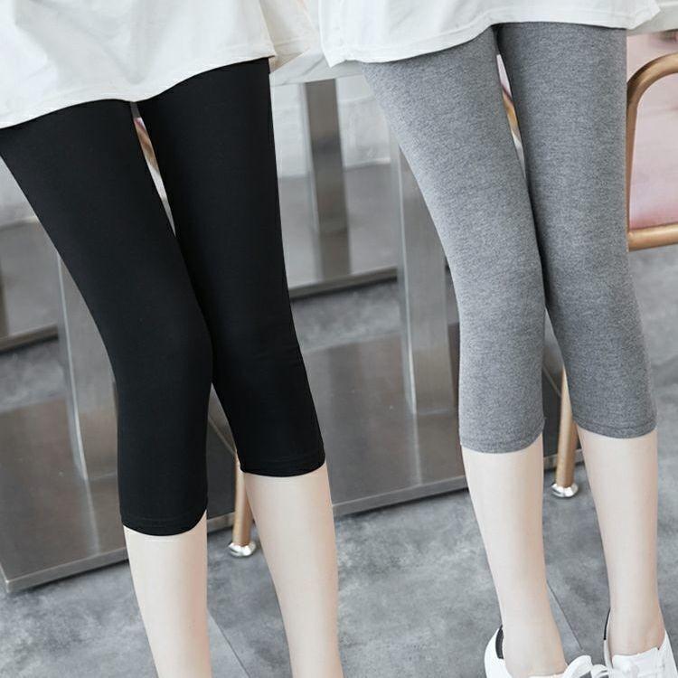 Quần Legging Cropped Cho Nữ, Quần Cropped Thường Ngày Mỏng Mùa Hè, Ngoại Cỡ Mỏng Co Giãn Quần Bó, Màu Đen Và Xám, Quần Legging Cho Nữ