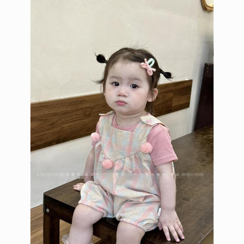 Bộ Đồ Siêu Dễ Thương Mùa Hè Cho Bé Gái, Phong Cách Hàn Quốc, Áo Phông Tay Ngắn, Quần Yếm Kẻ Sọc, Thời Trang Và Sành Điệu, Bộ Hai Mảnh, Thích Hợp Cho Bé Và Trẻ Sơ Sinh