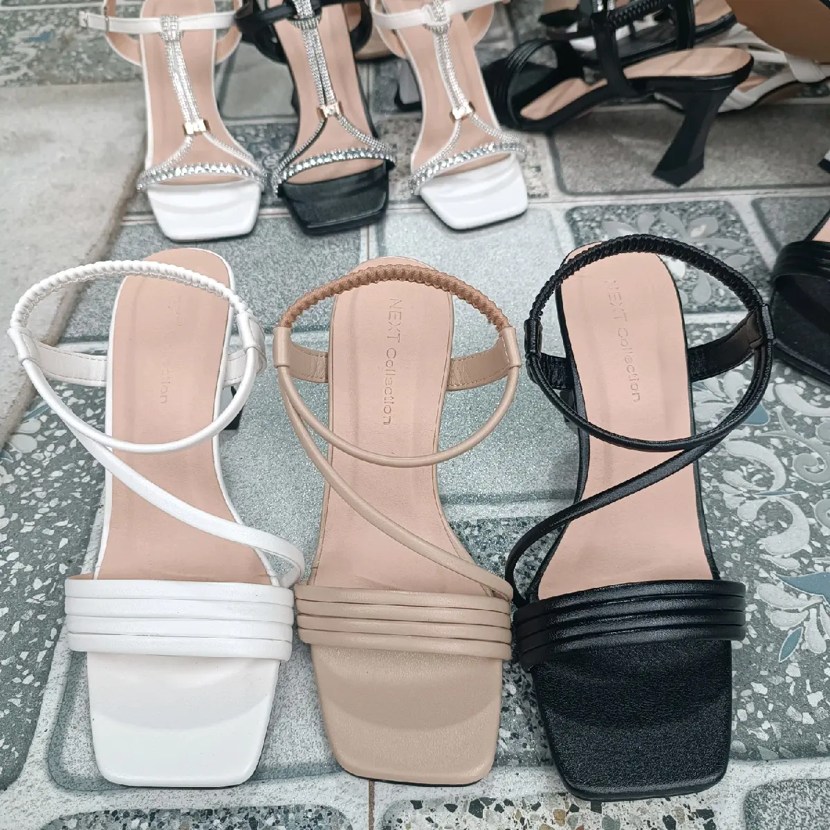Dép nữ sandal cao gót quai dây chập thành bản ngang hậu thun gót 7cm DéP Shoes GiàY