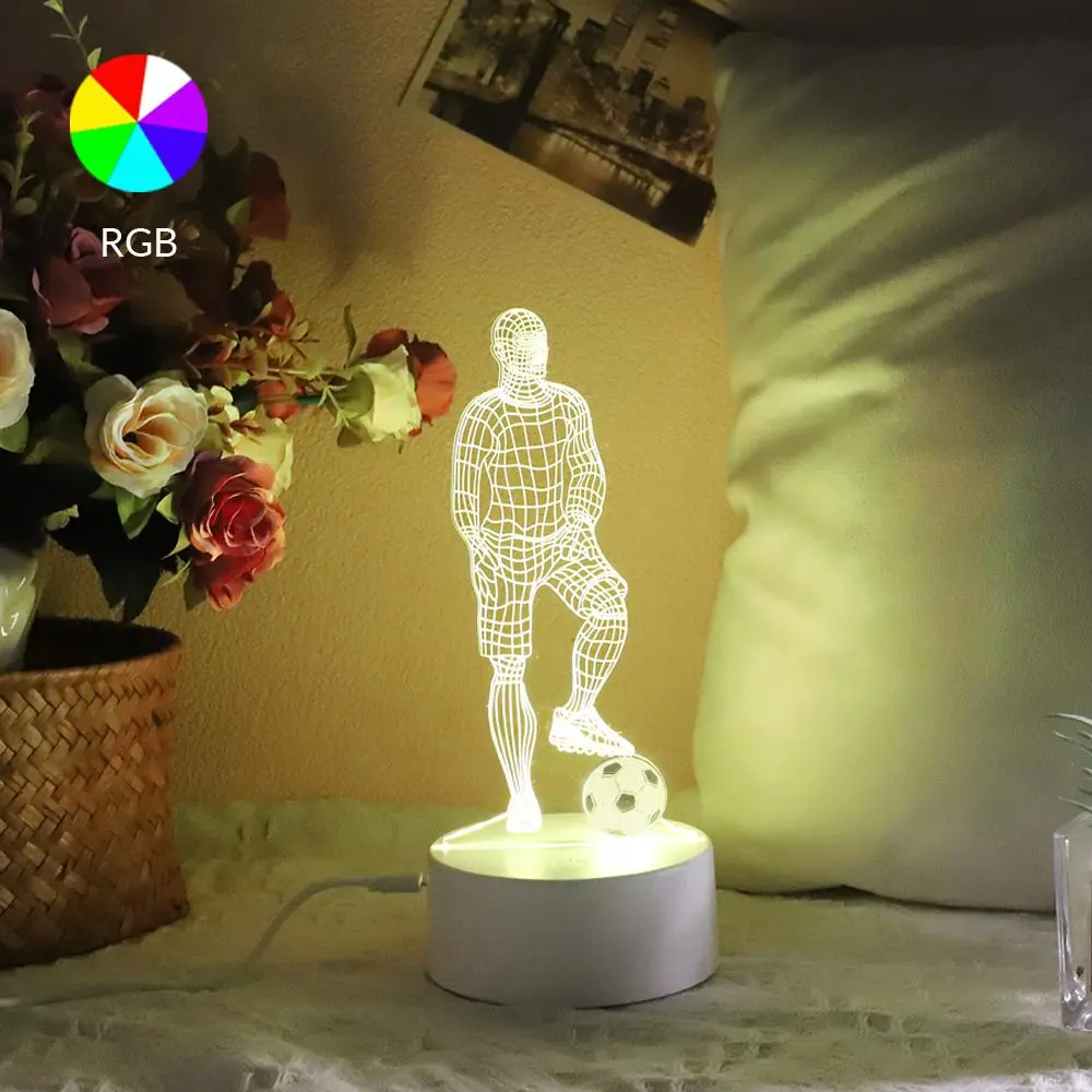 3D Football Player Design Night Light, USB Powered Touch Control LED Desk Lamp, Decorative Light for Home Bedroom Living Room