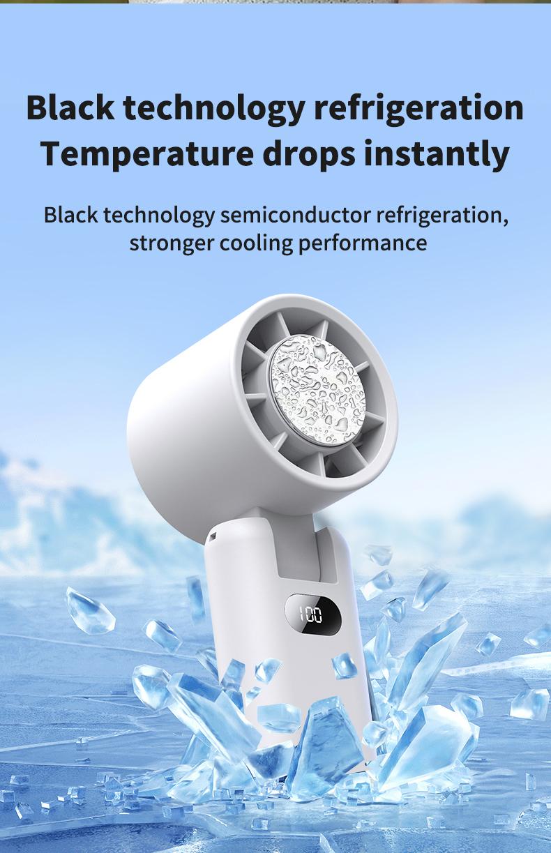 Product Introduction of Handheld small fan High speed powerful semiconductor cold air leafless spray refrigeration Small air conditioner Small mini turbine Portable portable charging Silent electric fan cooling magic weapon fan  portable 4