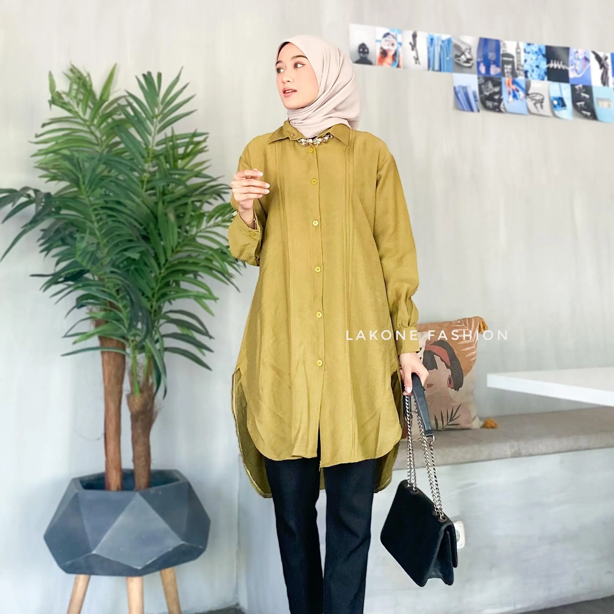 NAYA TUNIK POLO LINEN PREMIUM FULL KANCING BUSUI - KEMEJA TUNIK WANITA POLOS TERBARU KEKINIAN