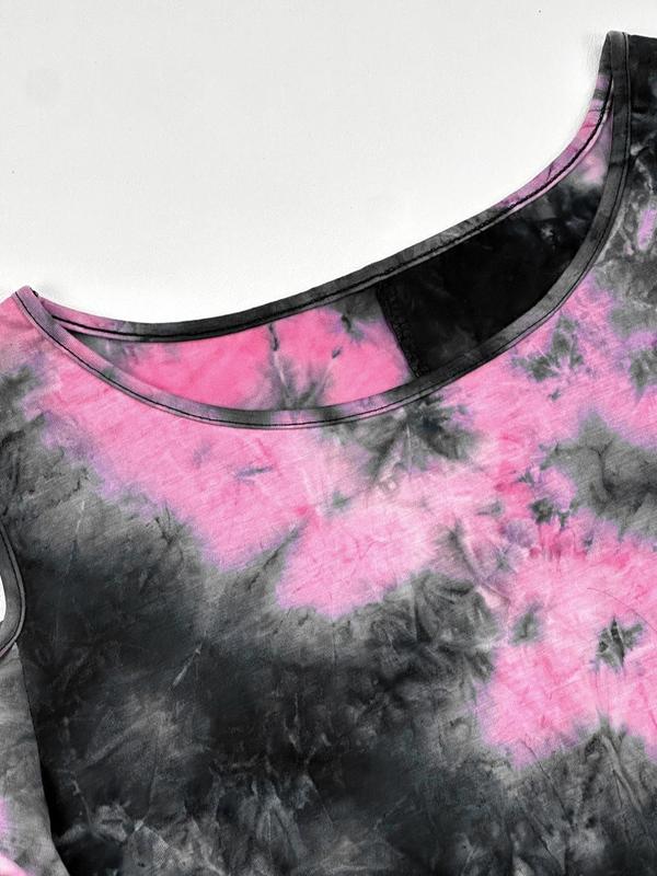 Plus Size Tie Dye Print Cold Shoulder Tee Dress, Casual Short Sleeve Short Dress for Summer, Dresses for Women, Summer Outfits, Summer Dresses, Plus Size Dresses, Women's Plus Clothing for Daily Wear, Womenswear 6