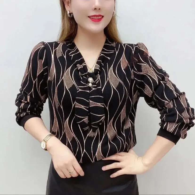 Women Top Cổ Tròn Shirt Áo Cánh Voan, Quý Cô Mới, Ngoại Cỡ, Dáng Ôm, Dài Tay, Áo Nữ Thường Ngày Cổ Chữ V, Dáng Rộng Vừa Vặn, Áo Sơ Mi In Hình, XX02