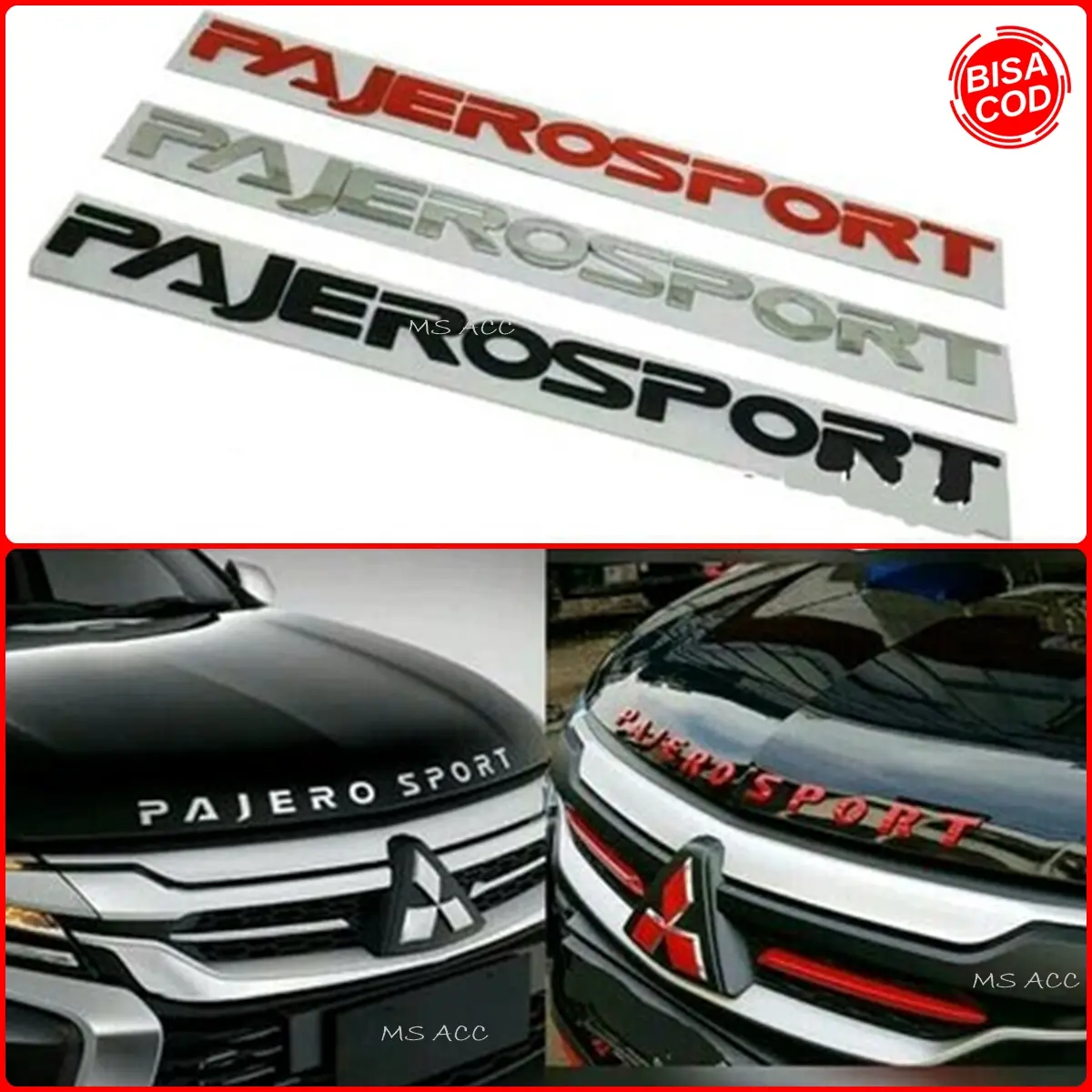 Emblem Kap Mesin PAJERO SPORT Huruf Timbul Gagah Bukan Stiker Biasa Bahan Tebal Anti Pudar Aksesoris Variasi Mitsubishi Pajero MS ACC