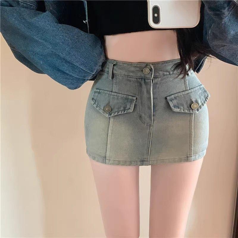 Chân Váy Bodycon Denim, Cô Gái Nóng Bỏng Mỹ, Chân Váy Nữ Mùa Hè, Chân Váy Chữ A, Chân Váy Bó Sát Gợi Cảm, Quần Chống Lộ, Thích Hợp Cho Nữ Women Khuy 4