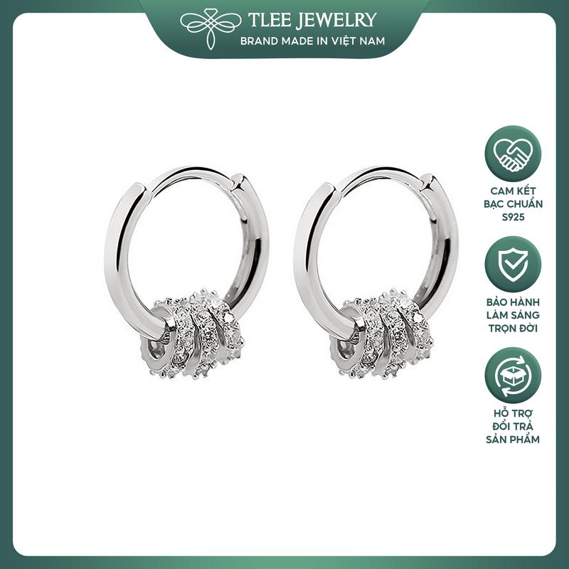  Khuyên tai bạc nữ TLEE tròn trơn mix ba vòng tròn nạm đá TLEE JEWELRY B0113 