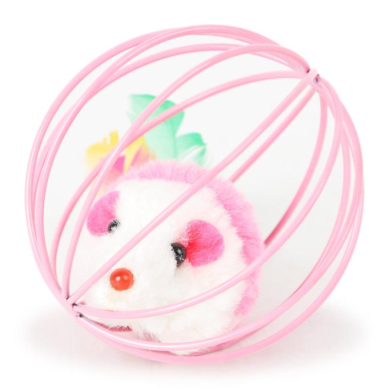 Cat Toy Simulated Mouse with Real Feather Tail Painted Wire Cage Cat Toy Caged Mouse 6