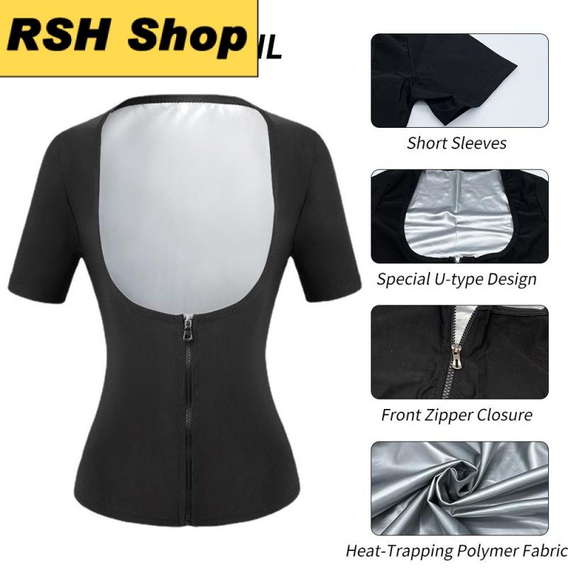 Áo Vest Sauna Shrit, ngắn Tay, Dành Cho Nữ, Bẫy Nhiệt, Bộ Đồ Sauna, Quần Định Hình Cơ Thể, Thích Hợp Để Tập Luyện, Yoga, Thể Dục, Áo Tập Luyện Luyện, Đồ Định Hình 6
