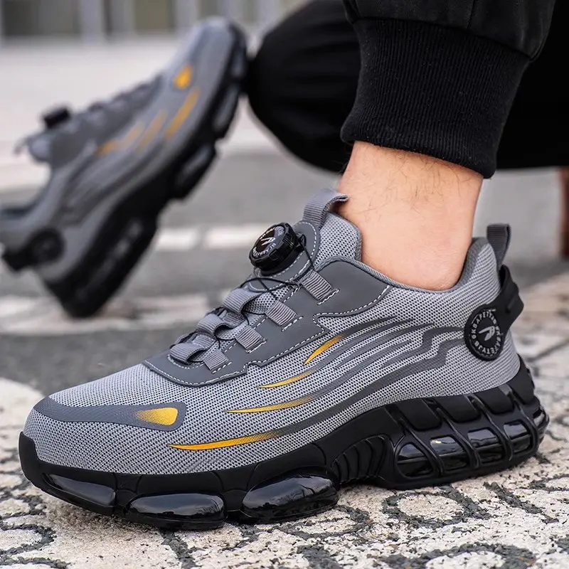Fashion New rotating button labor protection shoes for men anti-smash anti-puncture safety shoes non-slip wear-resistant work shoes Closed Trainer 3