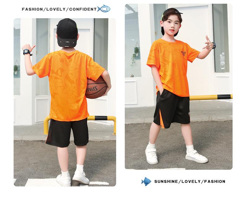 Product Introduction of Summer New Children's Basketball Uniform Set Boys and Girls Sports Wear Quick-Dry Big Kids Short Sleeve Shorts Two-Piece Set 15