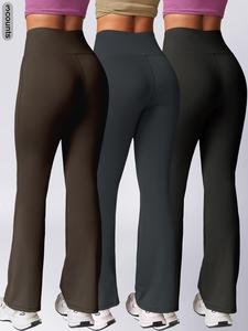 Sporty Women's Solid Color High Waist Flare Leg Sports Leggings, Comfy Breathable High Stretch Bell Bottom Yoga Leggings, Ladies Sportswear for Indoor Outdoor Wear