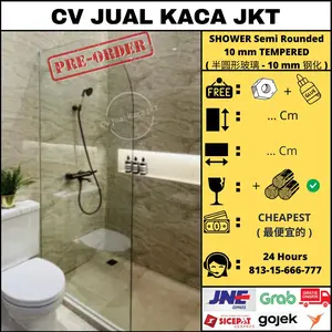 Sekat Kamar Mandi Partisi Kaca Tempered 10mm Semi Rounded