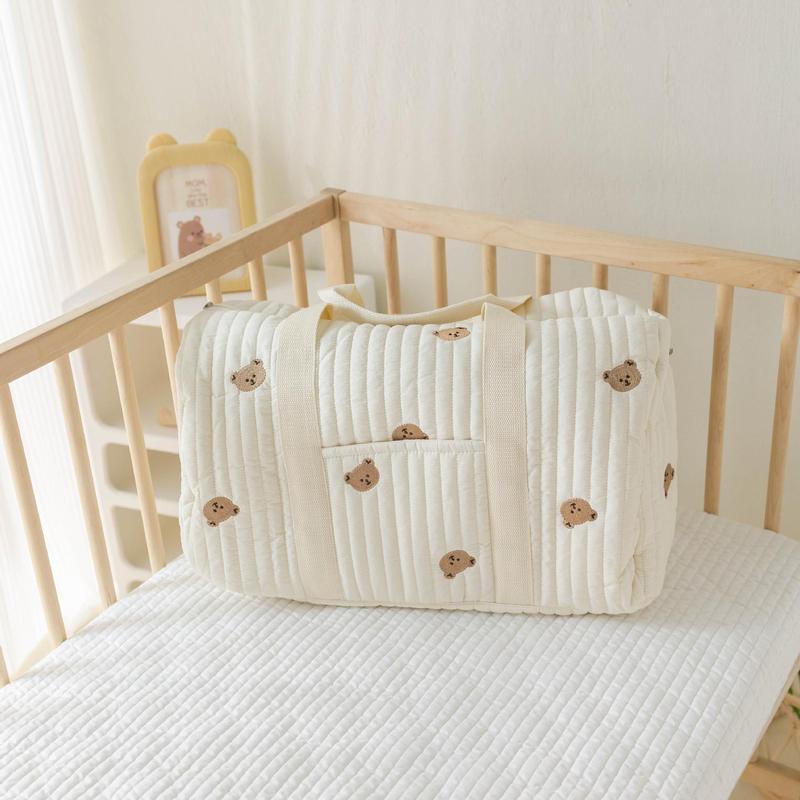 Product Introduction of Cute Bear & Rabbit Embroidery Diaper Bag, Large Capacity Lightweight Diaper Bag, Portable Travel Bag for Baby Essentials, Newborn Storage Bag, Baby Essentials 0