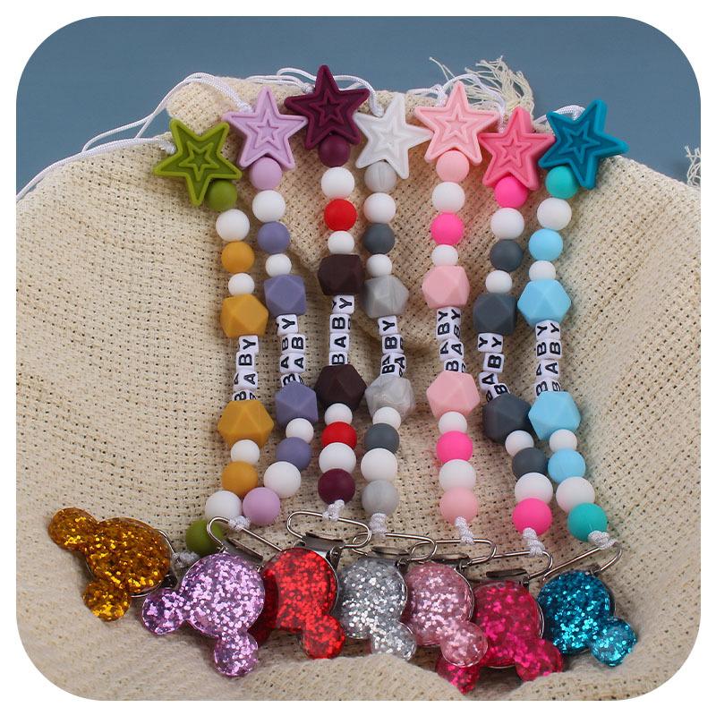 Personalized Ustomizable Baby Name【4-6 Letters Free】Pacifier Clips Chain Chew Silicone Soother Chains Baby Teething Pendant Gifts 4