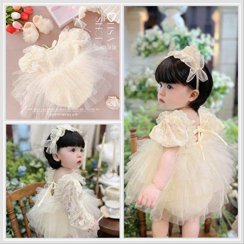 [HOT - ĐỘC QUYỀN] Body Váy Ren Công Chúa Dáng Ballet Kèm Cài Ren Mềm, Lưới Mềm Cho Bé Gái 3-12kg