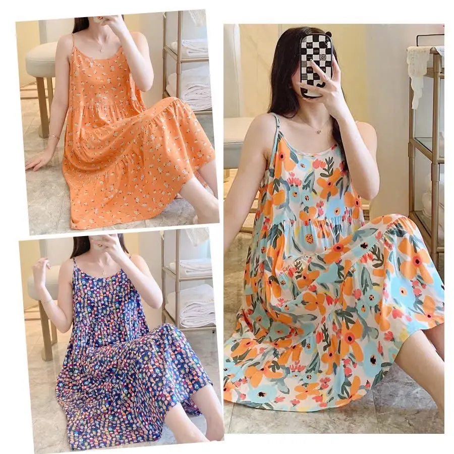 Váy đầm ngủ 2 dây chất vải Lanh tone tự nhiên mềm mát thấm hút mồ hôi tốt freesize 55-77kg (Mã C2S24)