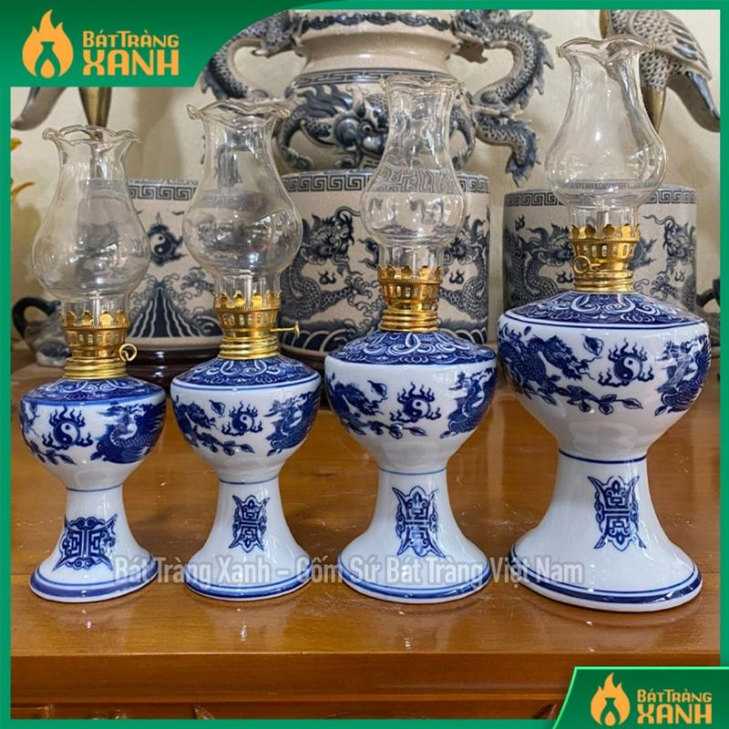 Đèn Dầu Gốm Sứ Bát Tràng Men Lam, Men Trắng, Đèn Dầu Thắp Ban Thờ, Đèn Dầu Châm Hương