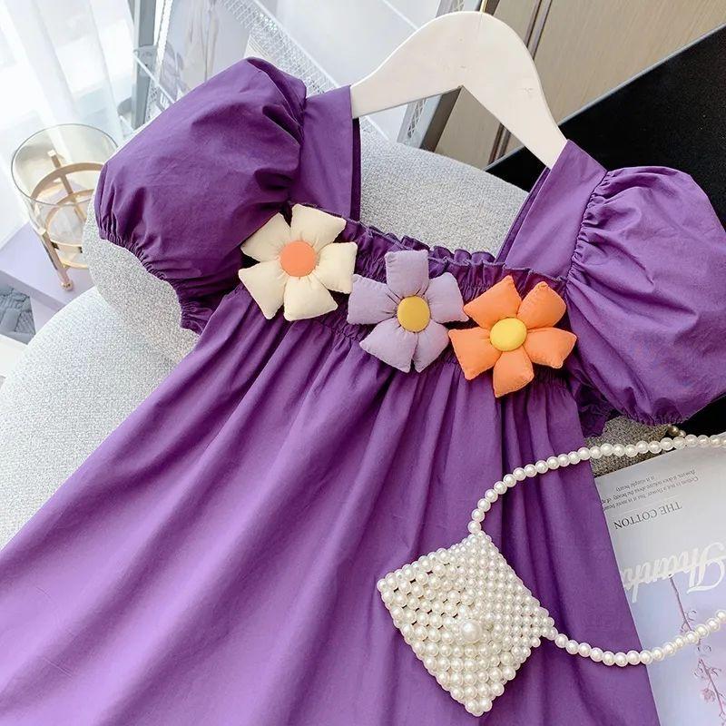 Váy Mùa Hè, Thời Trang Bé Gái, Váy Công Chúa Ngọt Ngào Váy Cổ Vuông Dễ Thương, Cho Bé, Mới Năm 2024 1