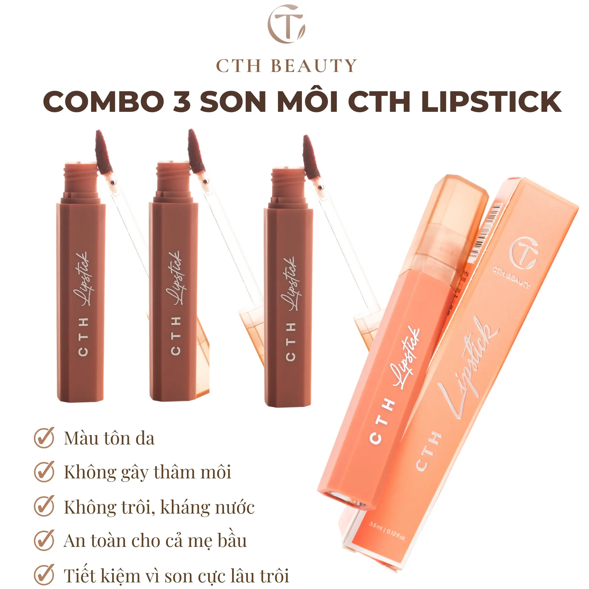 Son kem lì lâu trôi bám màu lâu CTH LIPSTICK - Hồ thương Cthbeauty Cosmetic Nữ Mỹ Phẩm Trang Điểm  Son Môi Women