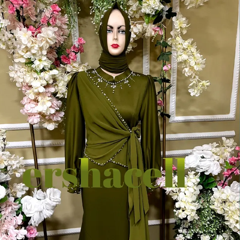 Gaun Zaskia Pesta Ceruty Baby Doll Model Duyung dengan Payet Mutiara & Perak - Tersedia Hitam, burgundy, hijau army, denim muda, maroon, hitam, 1