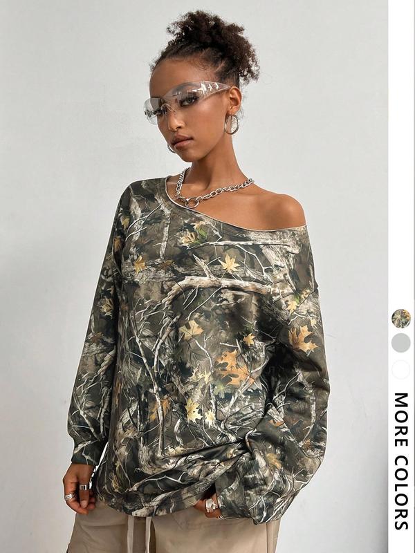 Women's Plain Off The Shoulder Sweatshirt, Casual Street Fashion Long Sleeve Pullover for Daily Wear, Ladies Spring Clothes 6