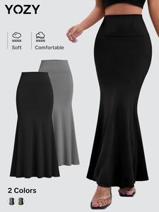 YOZY Mermaid Long Skirt, Casual Fashion Solid Skirt, Women's Daily Streetwear for All Season