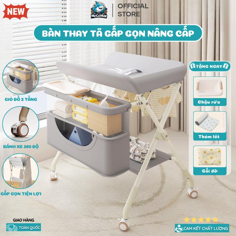 Bàn Thay Tã Cho Bé Gấp Gọn Bàn Massage Chăm Sóc Bé Sơ Sinh Có Giá Đựng Đồ Khung Nâng Cấp Chắc Chắn