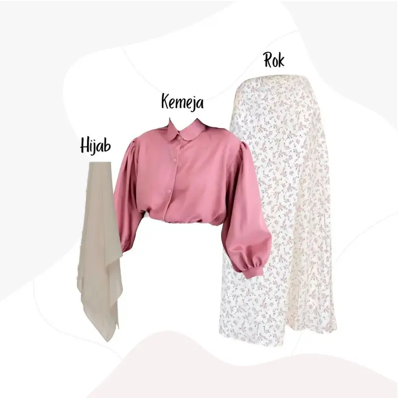One Set 3in1 Kemeja Batwing Rok Floral Hijab Bella | outfit wanita hangout kampus SK82 1