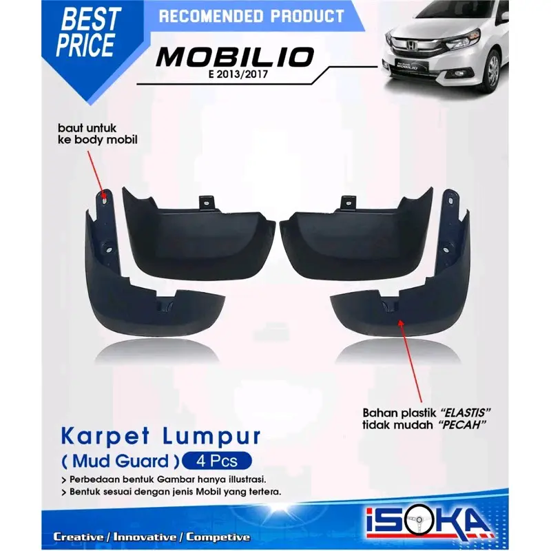 Mudguard Mud Guard Karpet Lumpur Honda Mobilio Tipe RS(Body Kit) & Tipe E/S prestige(Non bodykit) 2013 2014 2015 2016 2017 2018 Karpet Roda Mobilio Accessories Car Kendaraan Motorcycle 0