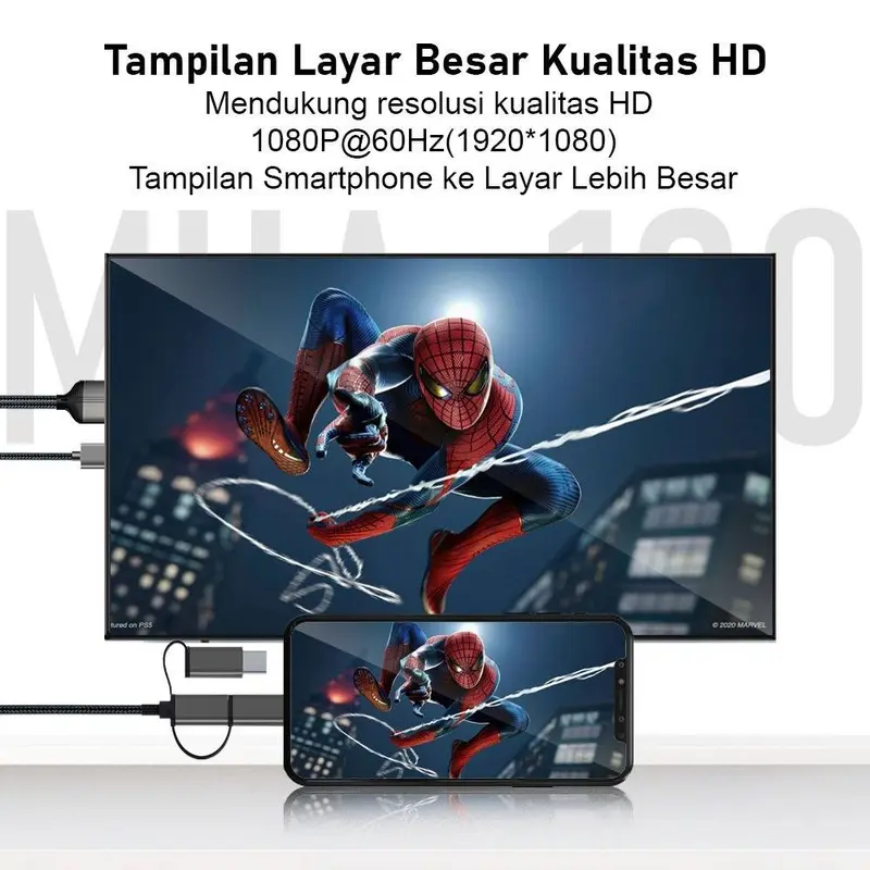 Kabel HDMI ke Type C USB/Micro/Lightning Converter 3in1 2 Meter Bisa Semua HP PX MHA-130 1