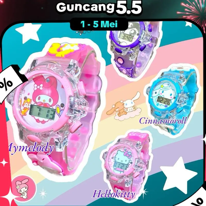 JAM TANGAN ANAK CEWEK/PEREMPUAN ADA LAMPU DAN MELODI